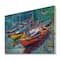 Designart - Three Boats In The Harbor - Nautical & Coastal Print on Natural Pine Wood
